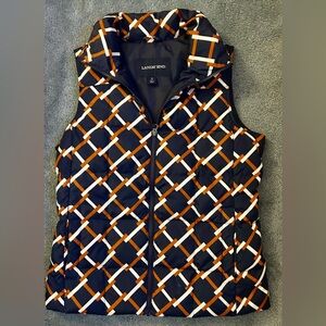 Lands' End Graphic Print Down Vest - Small 6-8 - Navy Blue
